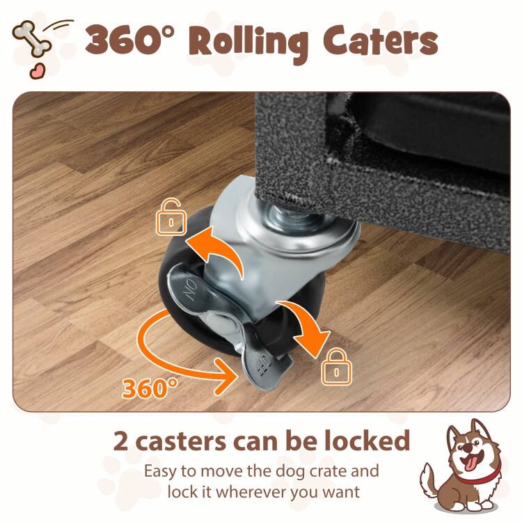 Foldable Heavy-Duty Metal Dog Cage with Lockable Rolling Casters and Tray
