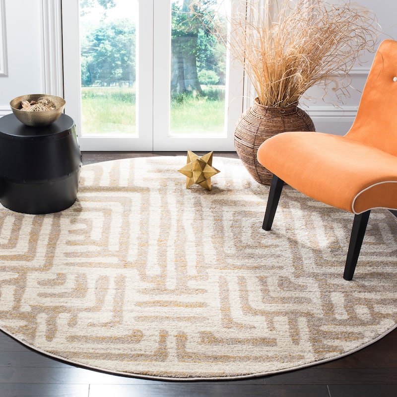 SAFAVIEH Amsterdam Majvi Modern Rug - 6'7" Round - Ivory/Mauve