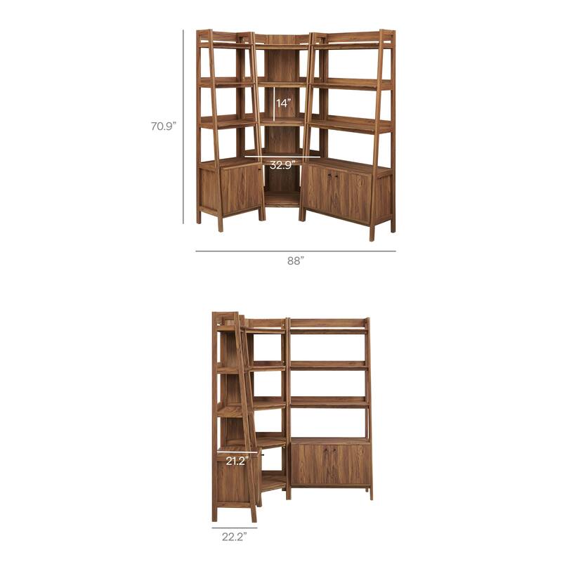 Bixby 3 Piece Corner Bookshelf Set With Wide and Narrow Bookshelves