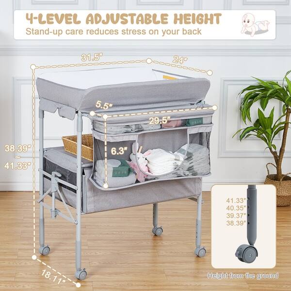 dimension image slide 1 of 3, Foldable Baby Changing Table with 2 Drawers