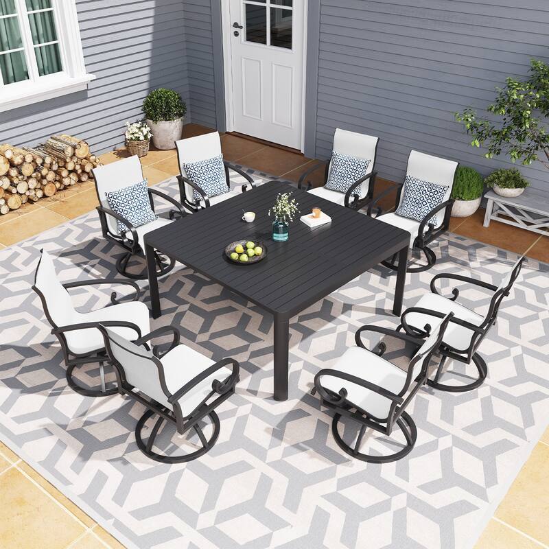 Patio Swivel Dining Chairs with Sunbrella Textilene Mesh Fabric, Outdoor Furniture Gentle Rocker Chair with Back and Arm - Augustine Oyster, Set of 8