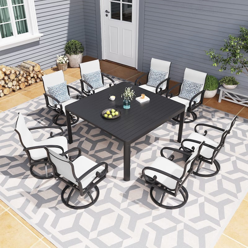 Patio Swivel Dining Chairs with Sunbrella Textilene Mesh Fabric, Outdoor Furniture Gentle Rocker Chair with Back and Arm
