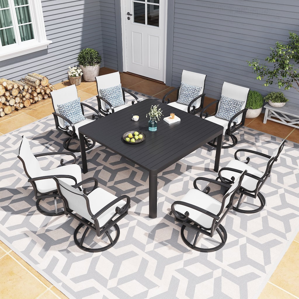 Patio Swivel Dining Chairs with Sunbrella Textilene Mesh Fabric, Outdoor Furniture Gentle Rocker Chair with Back and Arm