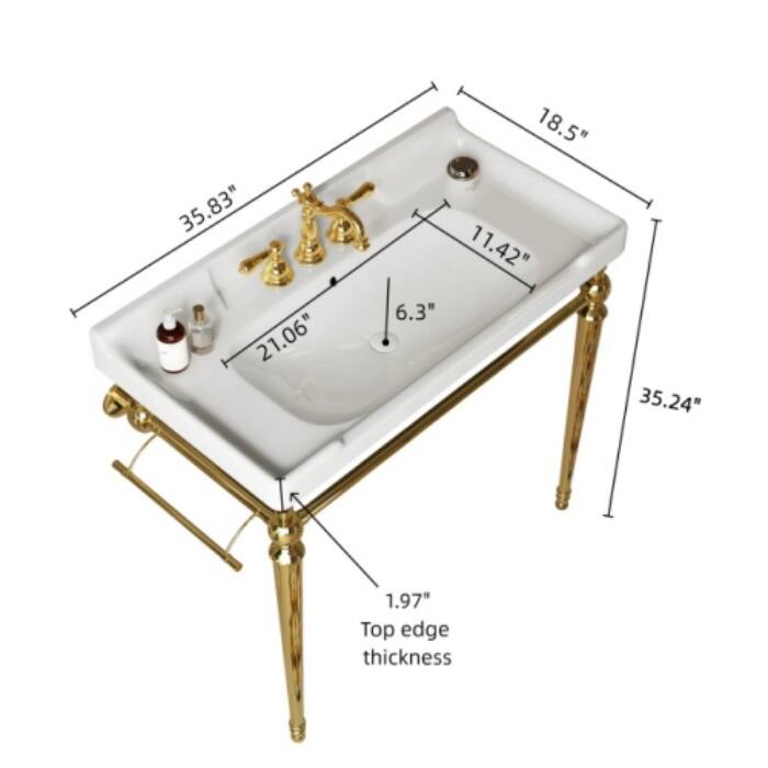28" Wall-Mounted Console Sink with Stainless Steel Legs, White Ceramic Vanity Basin & Towel Bar