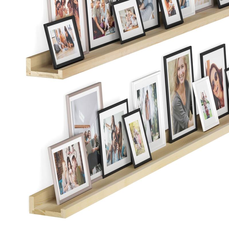 Wallniture Denver Natural Floating Shelves Picture Ledge Vinyl Display Bookshelf (Set of 2)