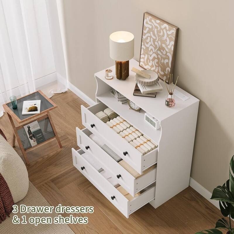3 Drawer Dresser for Bedroom with Charging Station & LED Lights