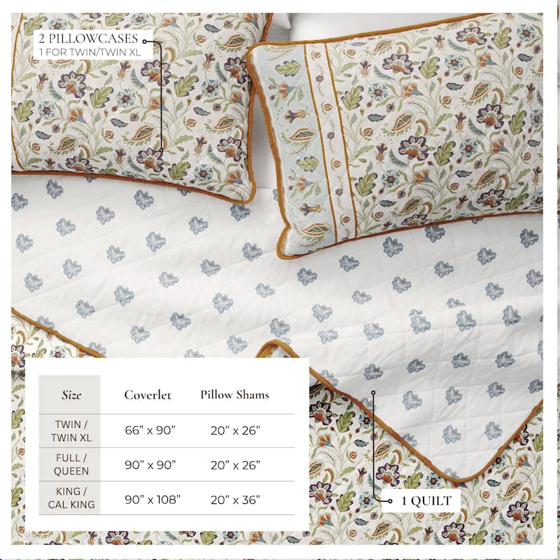 Linery & Co. Boho Floral Cotton Quilt and Sham Set