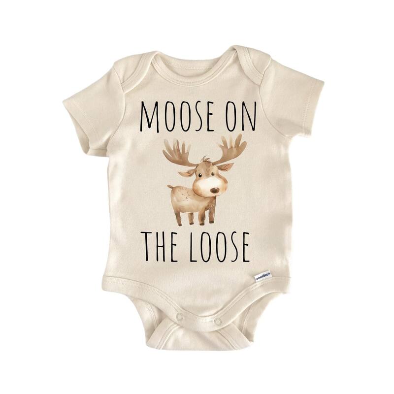 Moose on The Loose - Baby Boy Girl Clothes Infant Bodysuit Funny Cute Newborn - White - 0-3M