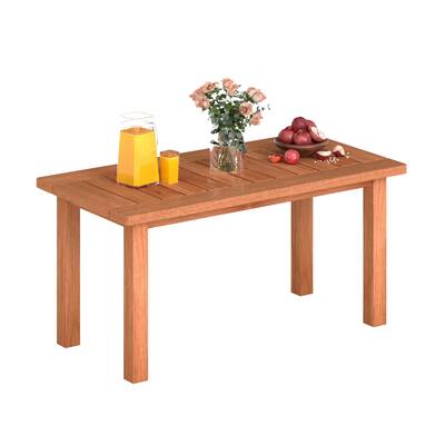 Natural Wooden Outdoor Rectangular Coffee Table with Slatted Top for Garden or Backyard - 35.5" x 18" x 17"