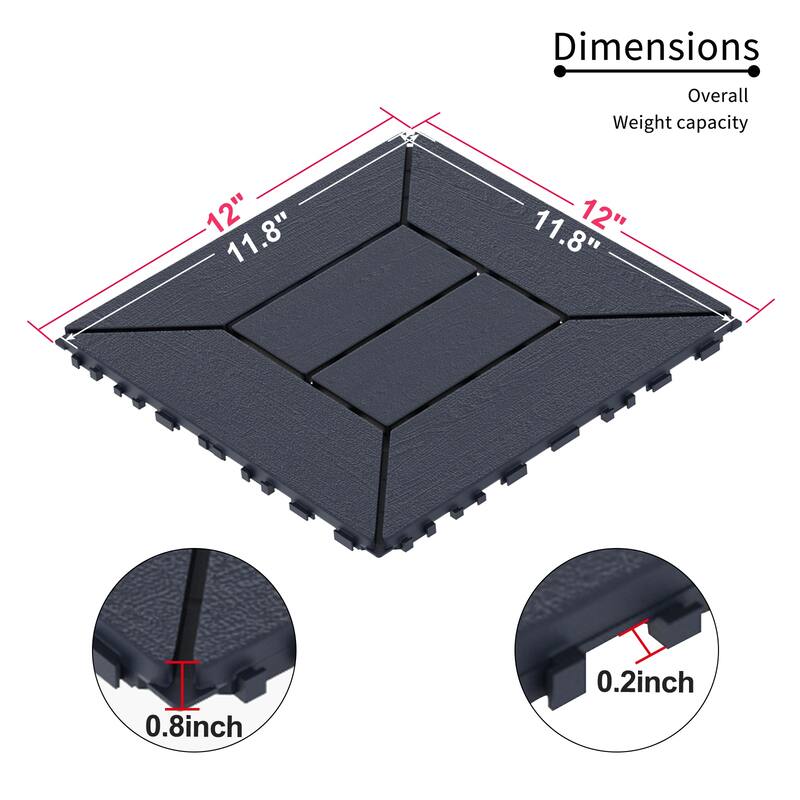 12" Interlocking Patio Deck Tiles – DIY Modular Flooring for Porch, Poolside, Balcony (44-Piece Set) - 44pcs