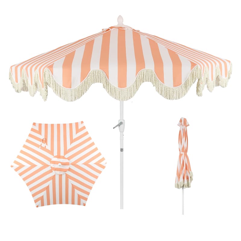 9ft Tassel Patio Umbrella Auto-Tilt, Crank , by JONATHAN Y