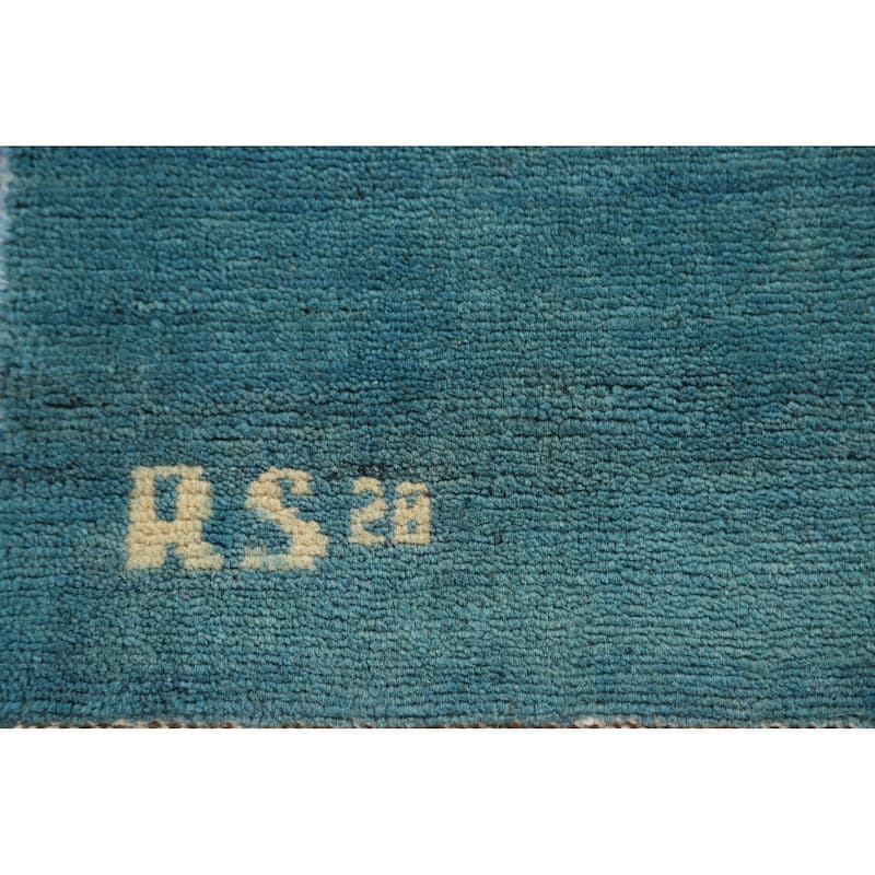 Light Blue Modern Gabbeh Oriental Area Rug Hand-Knotted Wool Carpet - 4'10" x 6'6"