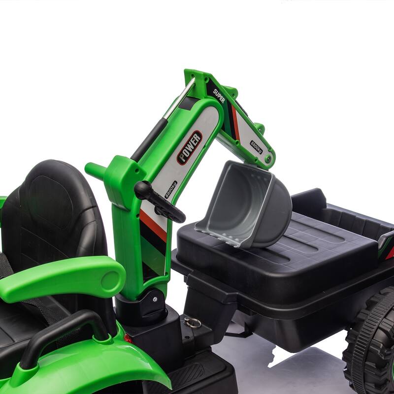 24V Kids Ride-On Electric Tractor Toy with 4-in-1 Construction Attachments w/Parent Remote Control,3-Speed Adjustable