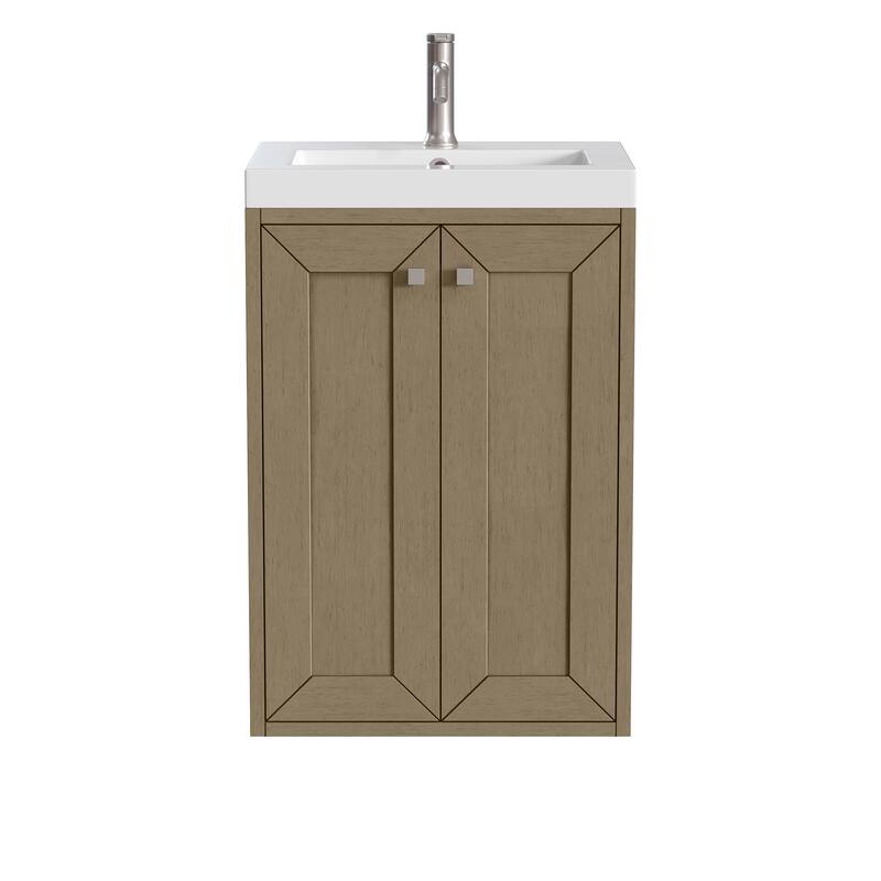 Chianti 20" Single Vanity, Walnut Whisper w/ White Composite Stone Top - Brown