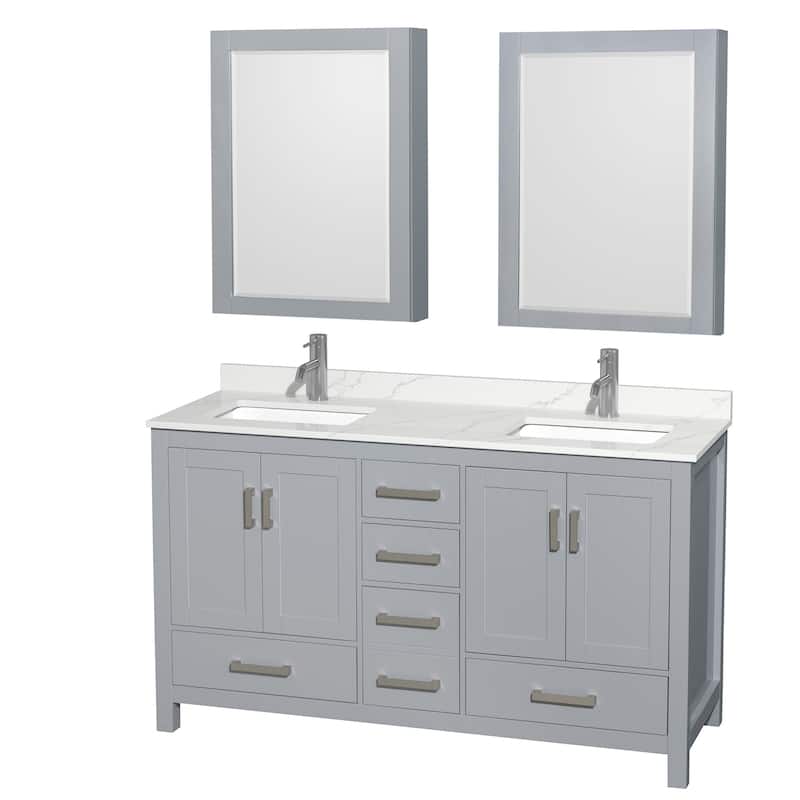 Wyndham Collection WCS141460D-QTZ-UNSMED Sheffield 60" Free Standing - Gray / Giotto Quartz Top / Brushed Chrome Hardware