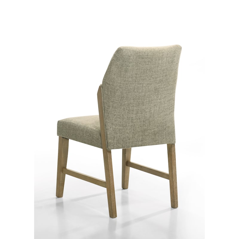Set of 2 Beige Linen Dining Chair with Rustic Oak Finish Legs