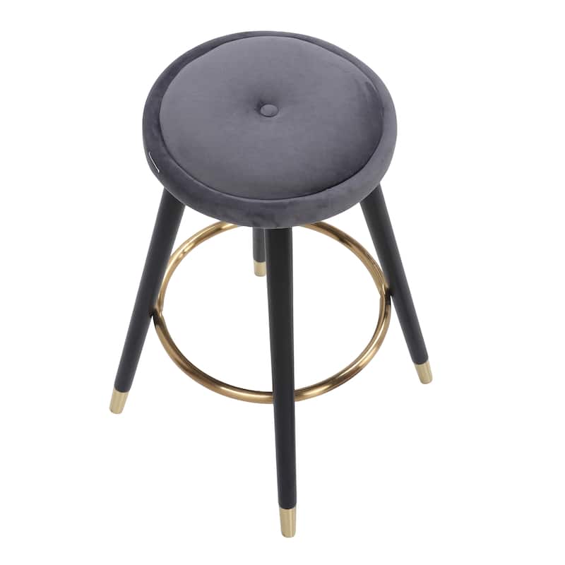 Cavalier Counter Stool Black Wood Green Velvet Upholstery - Set of 2 - 15.25"Lx15.25"Wx26"H
