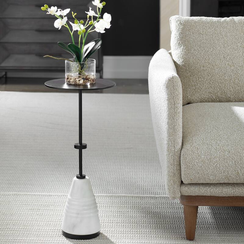 Carved Marble Drink Table - 24" - White and Black