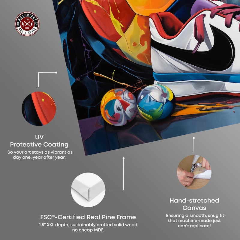 Notoriart Colorful Soccer Sneaker Splash Ii Gallery Wrapped Soccer 1 Piece Canvas Wall Art