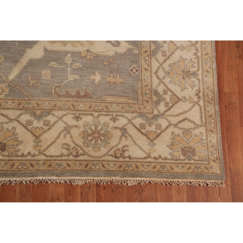 Gray Transitional Oushak Area Rug Hand-Knotted Floral Wool Carpet - 7'11"x 9'9"