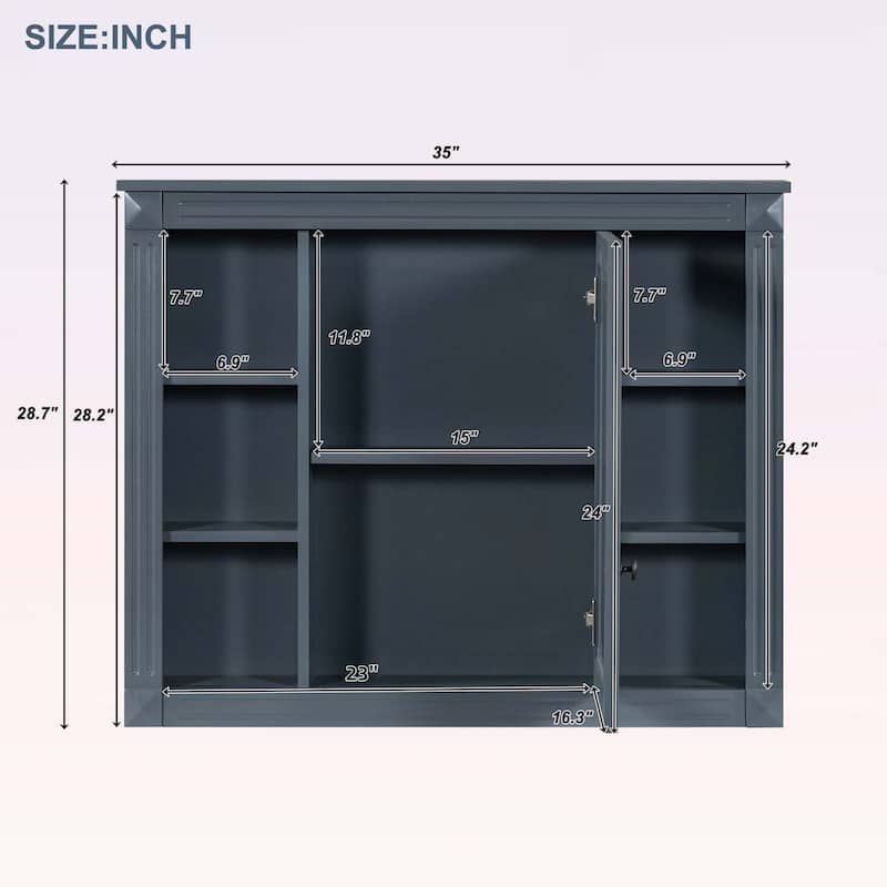 Modern Wall Mounted Bathroom Storage Cabinet with Mirror,6 Open Shelves,for Organized Bathrooms