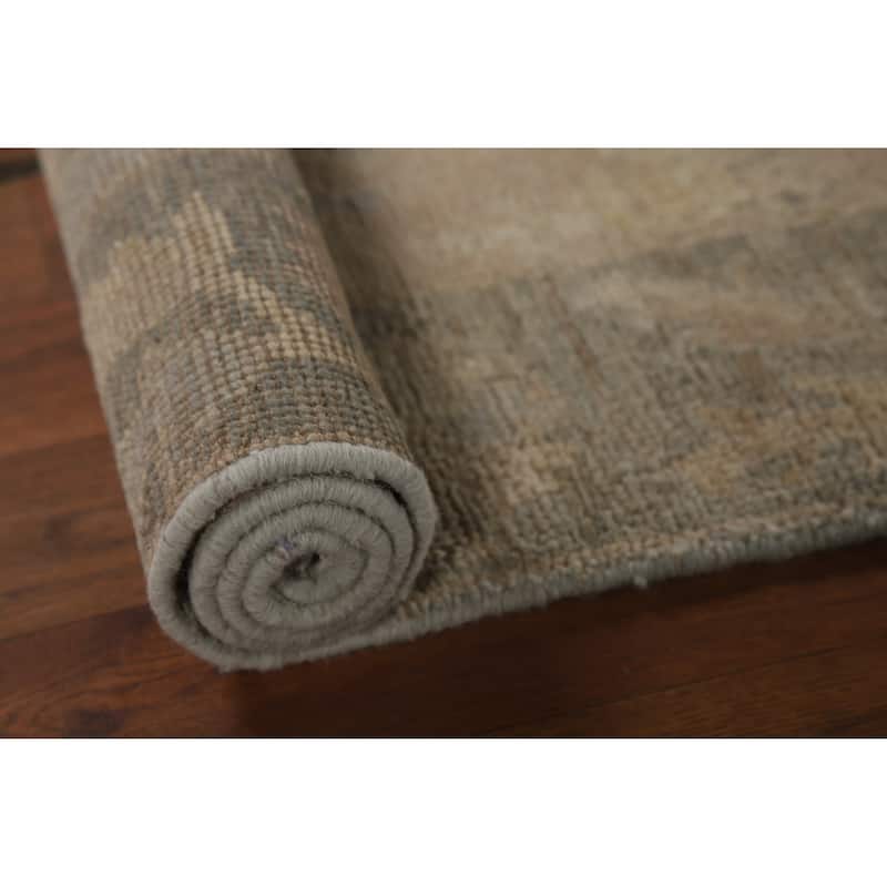 Hand Knotted Oriental 100% Wool Carpet Transitional All-Over Beige & Ivories Oushak Runner Rug - 8' 4'' X 3' 0''