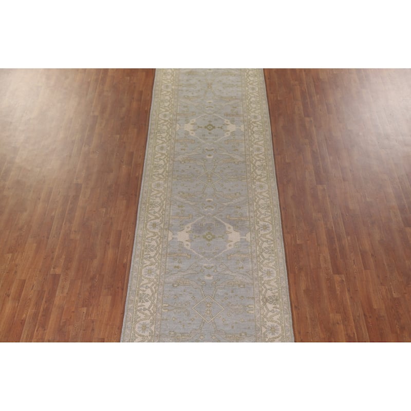 Blue All-Over Oushak Oriental Runner Rug Handmade Wool Carpet - 4'1" x 19'3"