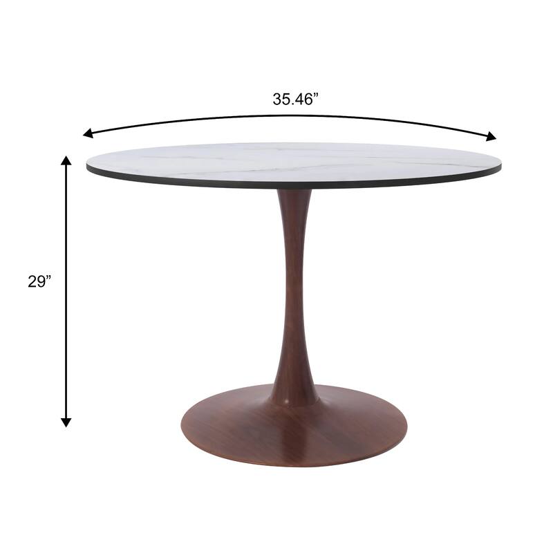 Bristol 35" Round Dining Table with MDF Top and Walnut Steel Pedestal Base for Modern Kitchen and Dining Room