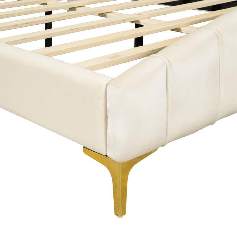 Queen Size Velvet Platform Bed with Thick Fabric