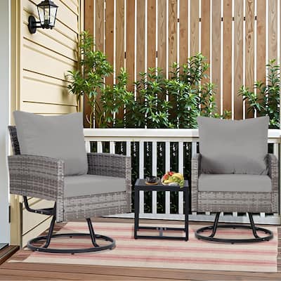 3-Piece Wicker Patio Furniture Set Rattan Swivel Chairs with Coffee Table