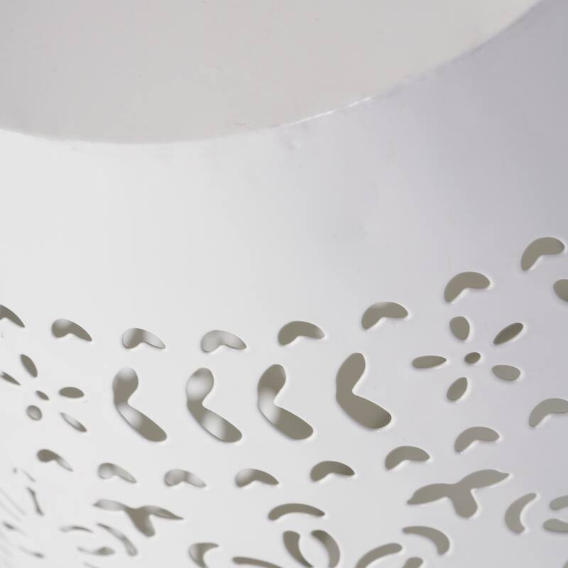 Side Table, Lace Cut Metal End Table for Outdoor & Indoor Use, Barrel Shape Accent Table, No Assembly Needed