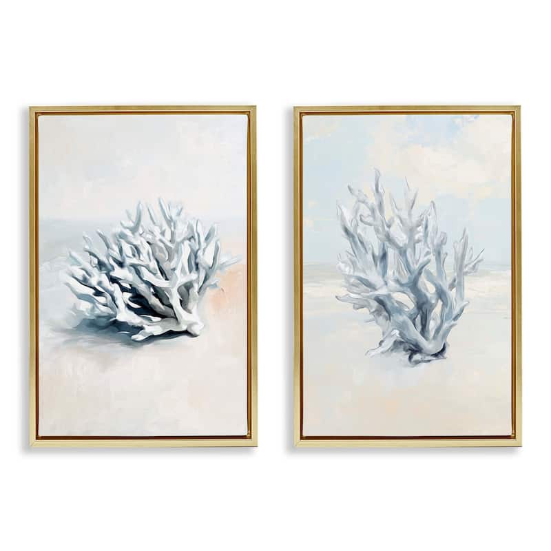 Stupell Faded White Coral Branches Framed Floater Canvas Wall Art Design By Ramona Murdock (Set of 2) - 17 x 25 - Gold