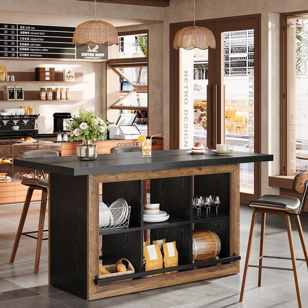 Counter Height Bar Table with Storage, Home Bar Cabinet Unit