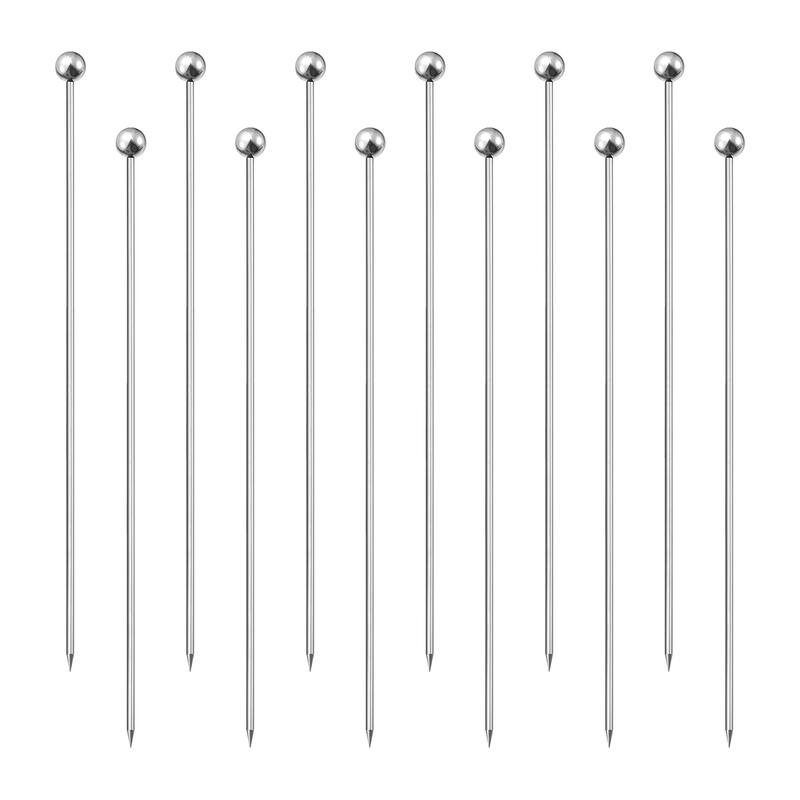 Metal Cocktail Toothpicks Round Bead Drink Pick Cocktail Skewers 12Pcs - Silver