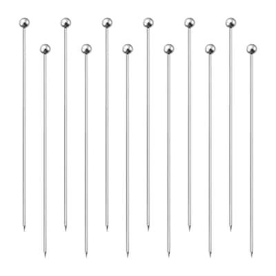 Metal Cocktail Toothpicks Round Bead Drink Pick Cocktail Skewers 12Pcs - Silver