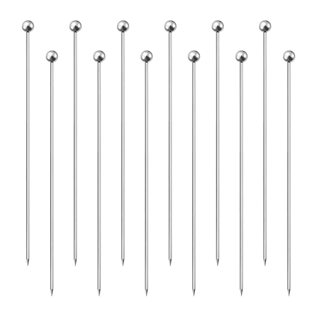 Metal Cocktail Toothpicks Round Bead Drink Pick Cocktail Skewers 12Pcs - Silver