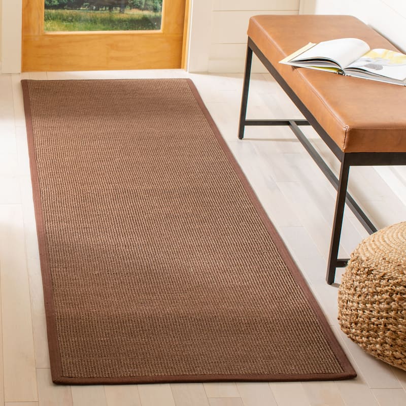 SAFAVIEH Natural Fiber Alleen Casual Border Sisal Rug - 2'6" x 12' Runner - Brown/Brown