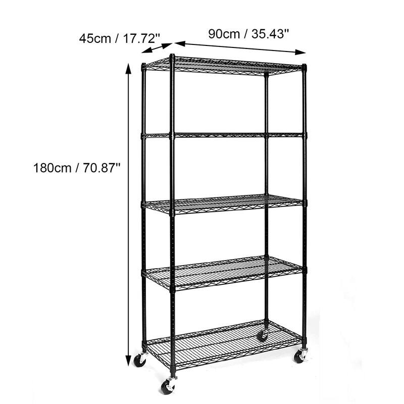 5-Tier Wire Shelving Rack 35.43" x 17.72" x 70.87" Includes Wheels NSF Black