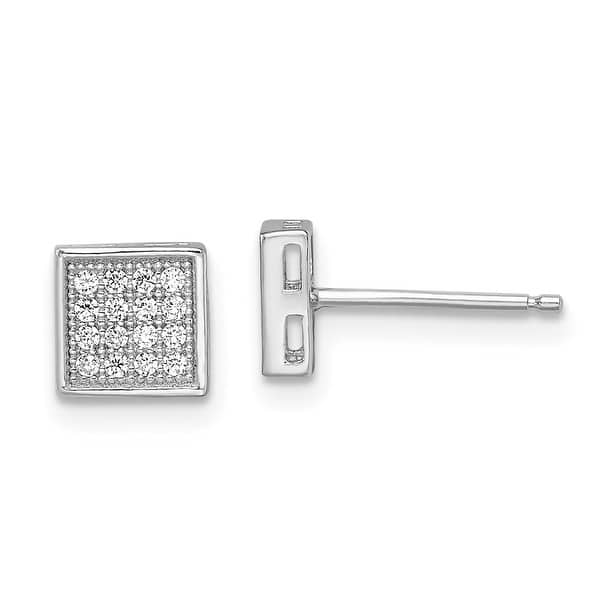 925 Sterling Silver CZ Square Post Earrings 