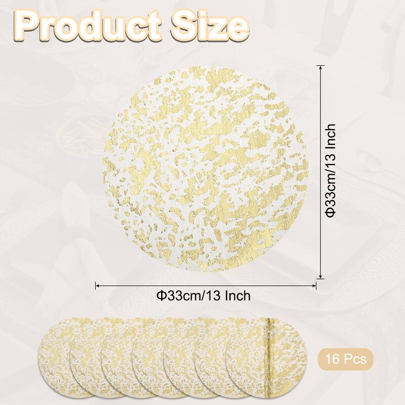 16Pcs Disposable Round Placemats, 13" Metallic Glitters Foil Mesh Mats - Gold