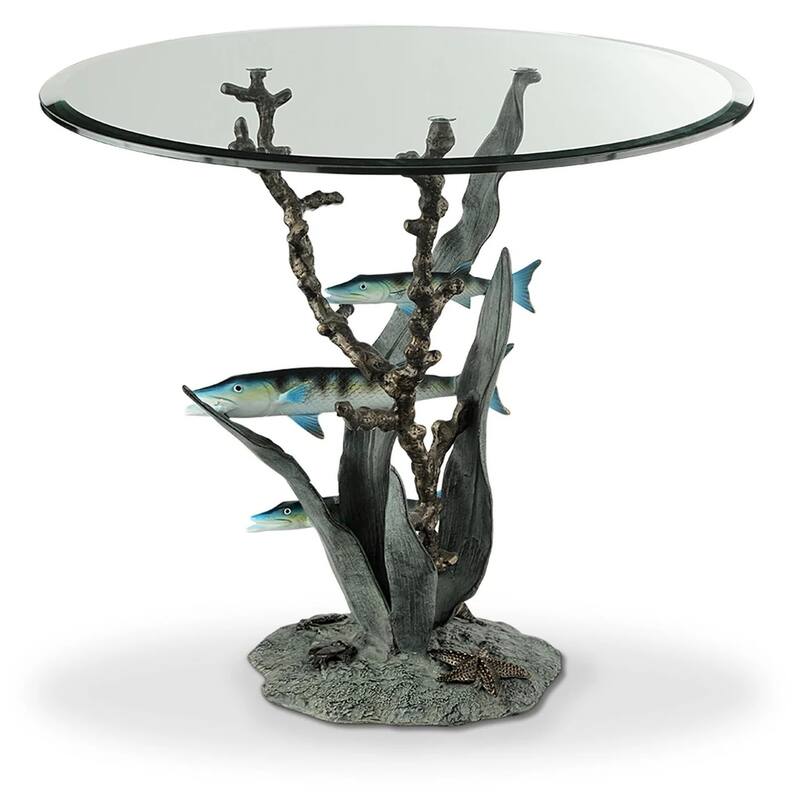 Spi Home Cast Aluminum Barracuda Glass Top End Table - 22.5 X 22 X 22 inches