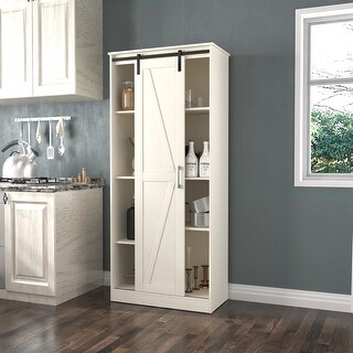 Woven Paths Shelton Wood Kitchen Pantry with 1 Sliding Barn Door, Ivory ...