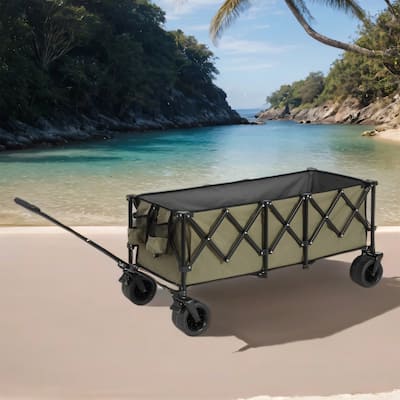 Foldable Wagon with All-Terrain Wheels & Drink Holders, 220lb Capacity