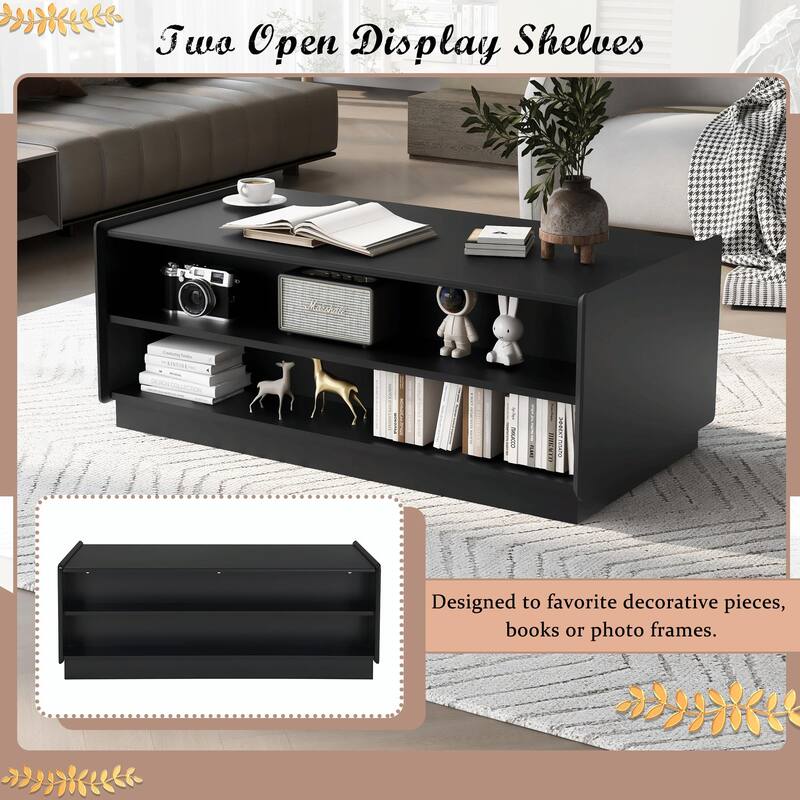 47.2" Modern Rectangle Coffee Table with 4 Drawers and 2 Display Shelves
