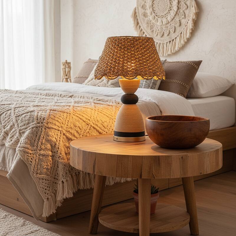 Flora 24" Rattan Table Lamp with USB 3-Way Touch Dimmer