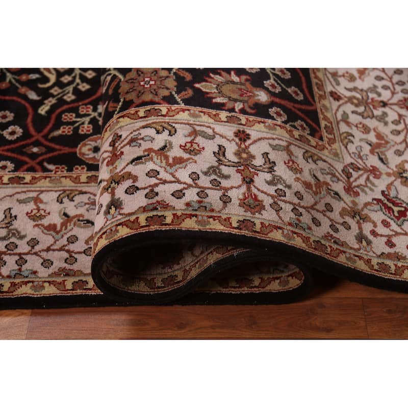 Black Agra Oriental Area Rug Handmade Wool Carpet - 6'1"x 9'2"