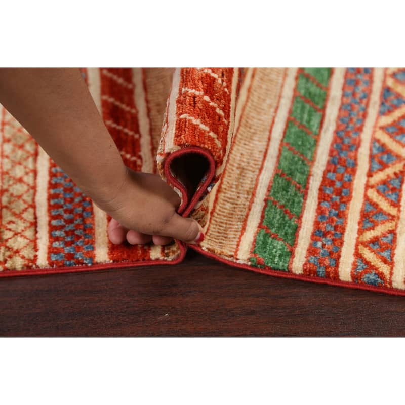 Striped Kazak Oriental Home Decor Area Rug Hand-knotted Wool Carpet - 3'10" x 5'2"