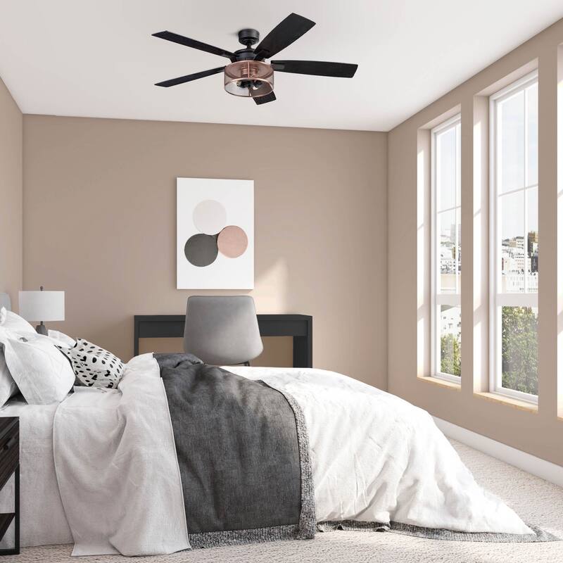 52" Honeywell Carnegie Matte Black/Copper Industrial Farmhouse LED Ceiling Fan with Light and Remote Control