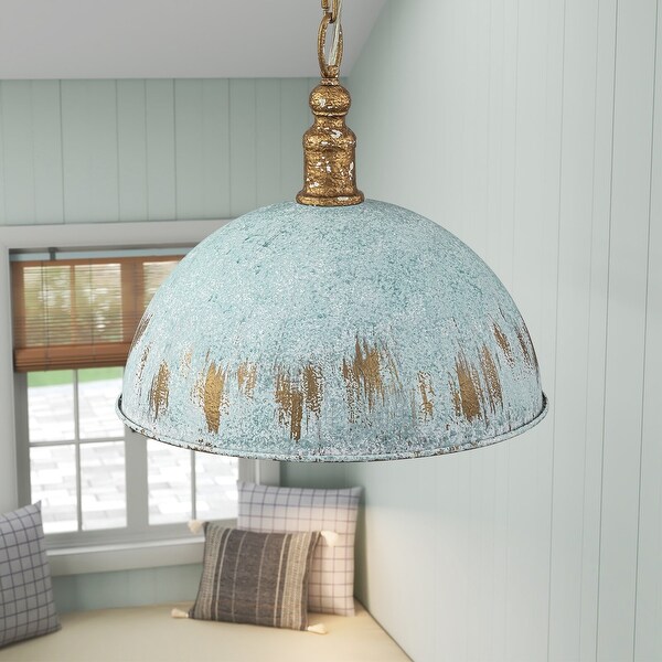 1-Light Modern Vintage Distressed Teal Dome Pendant Kitchen