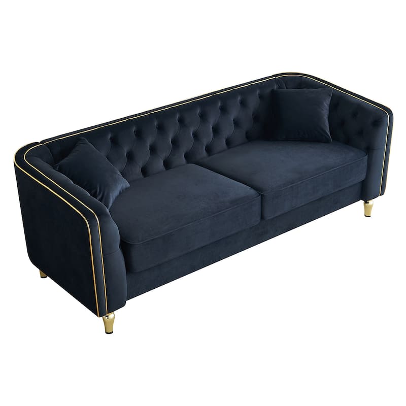 87.01" Velvet Corduroy 3-Seater Sofa with Pine Frame & 2 Pillows